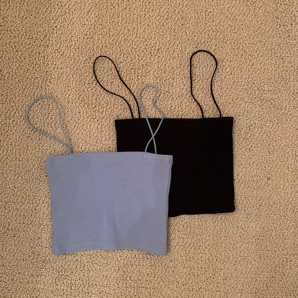 Set of 2 Zara ribbed bandeau tops in blue & black
